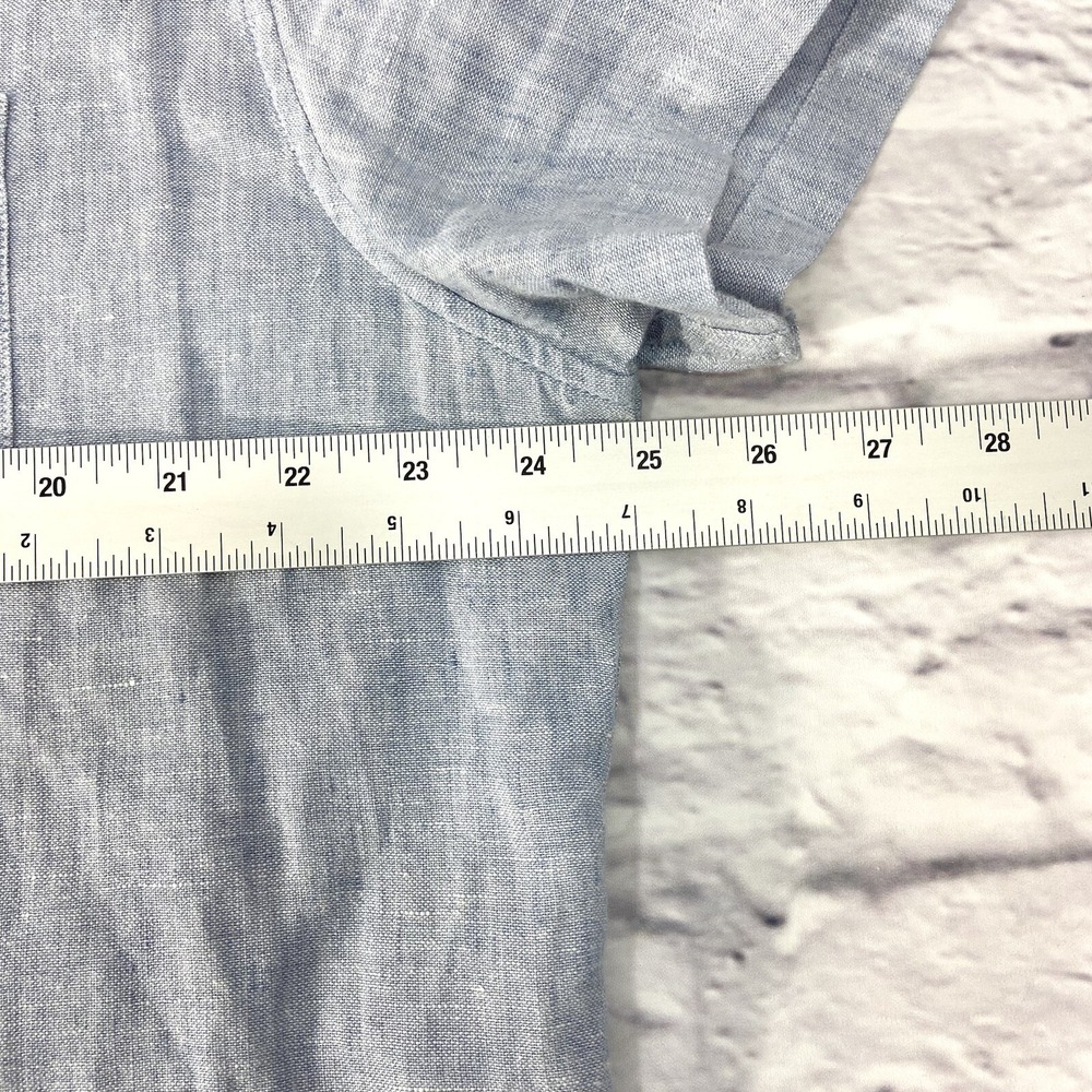 J.Crew Shirt Men's XL Blue Button-Down Short Sleeves Linen/Cotton Blend Slim - Picture 9 of 10